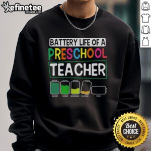 Nice Preschool Nursery Teacher sweatshirt showcasing battery life design for Pre-K instructors, perfect for classroom wear.