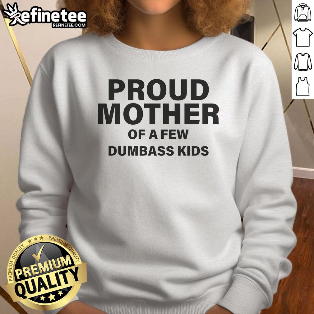 Alt Text: Proud mother wearing a Nice Proud Mother of a Few Dumbass Kids sweatshirt, smiling with her children outdoors.