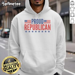 Nice Proud Republican American Hoodie featuring patriotic colors and bold text for stylish supporters of the GOP.