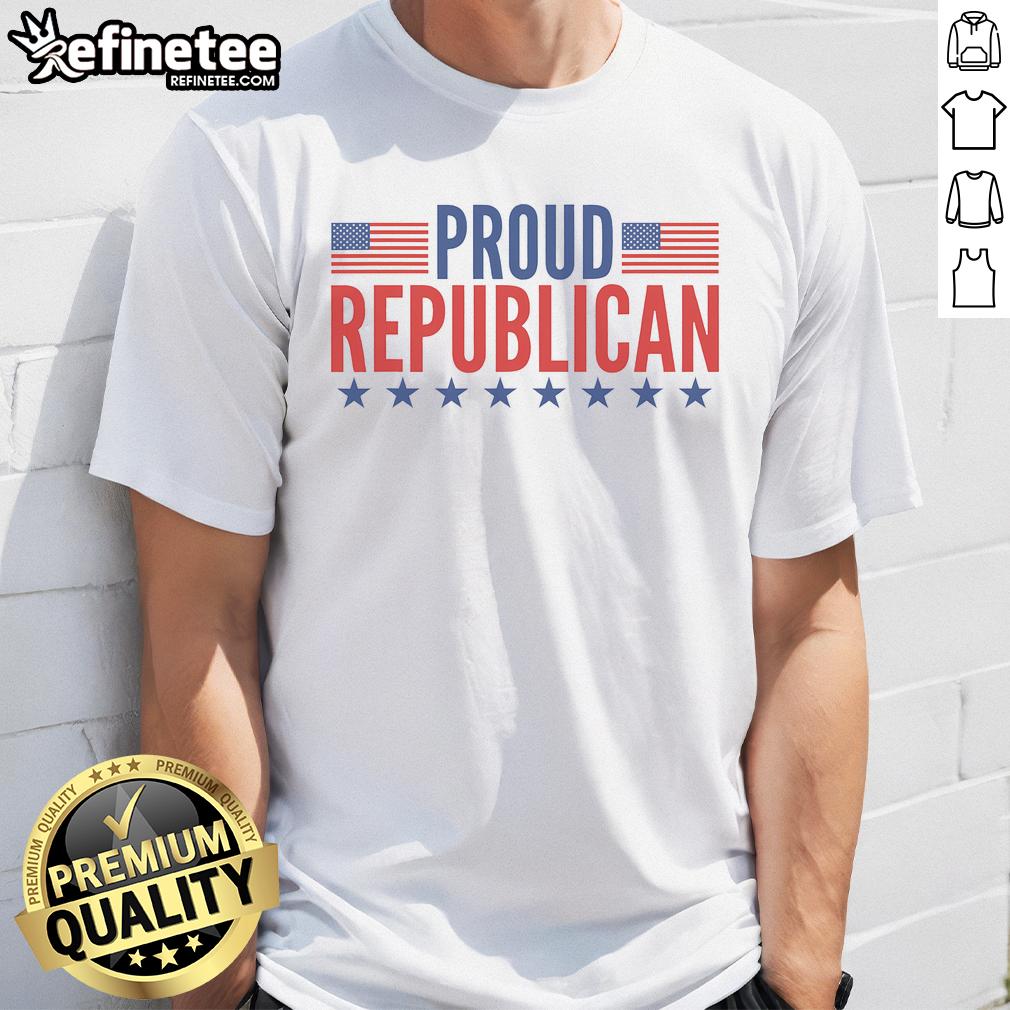 Nice Proud Republican American T-Shirt featuring patriotic colors and bold text, perfect for expressing political pride.