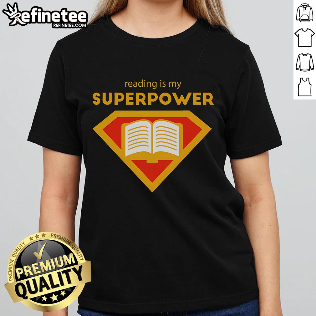Cute 'Nice Reading is My Superpower' ladies tee featuring a playful design for book lovers and reading enthusiasts.
