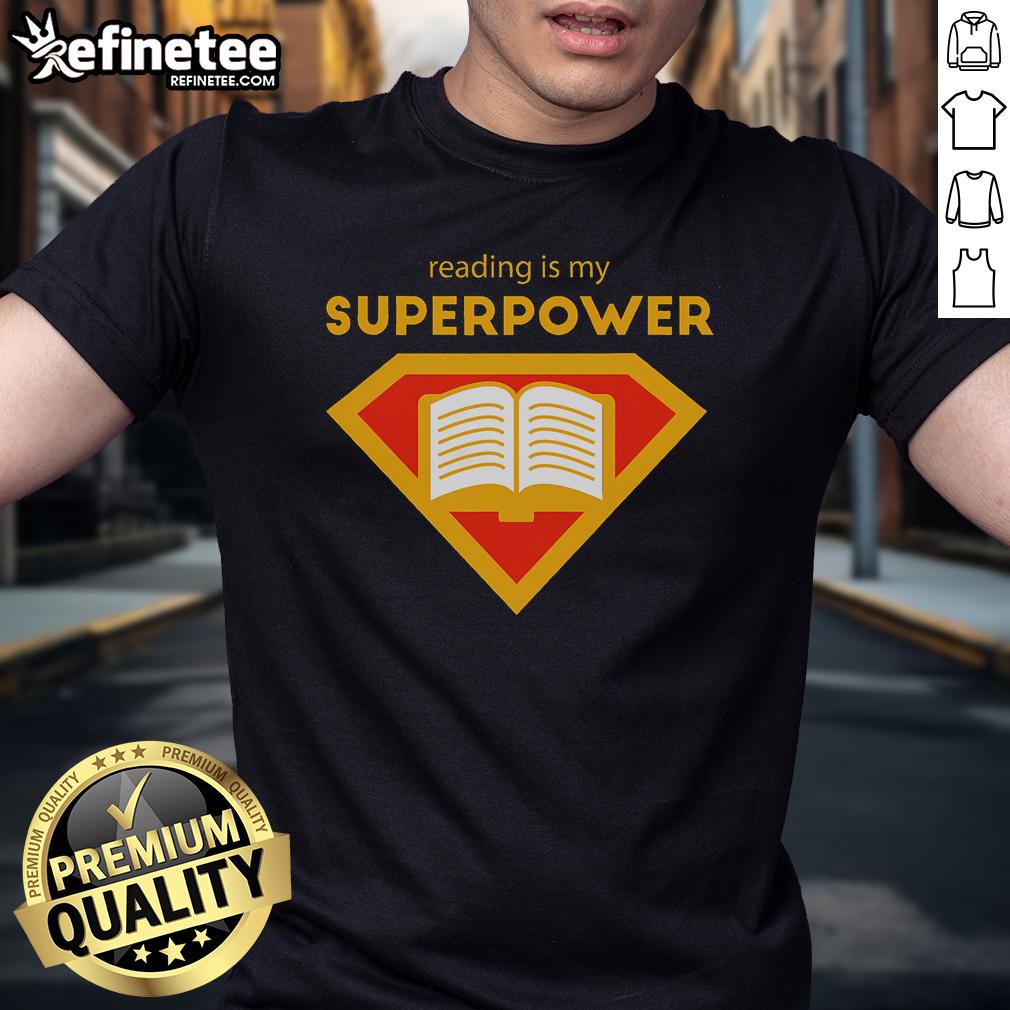 Alt Text: Cute Nice Reading Is My Superpower T-Shirt design featuring books and a whimsical font, perfect for book lovers.