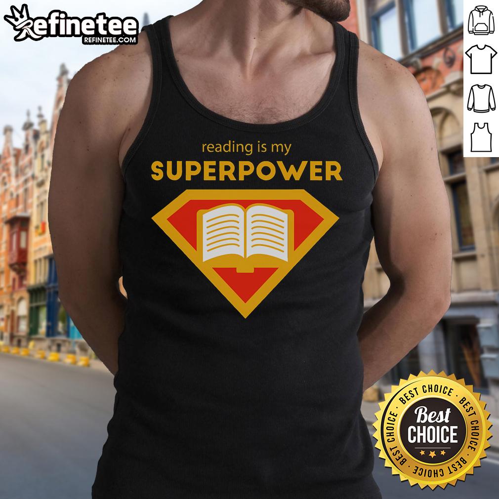 Nice Reading Is My Superpower cute read more tank top displayed on a mannequin, perfect for book lovers and readers.
