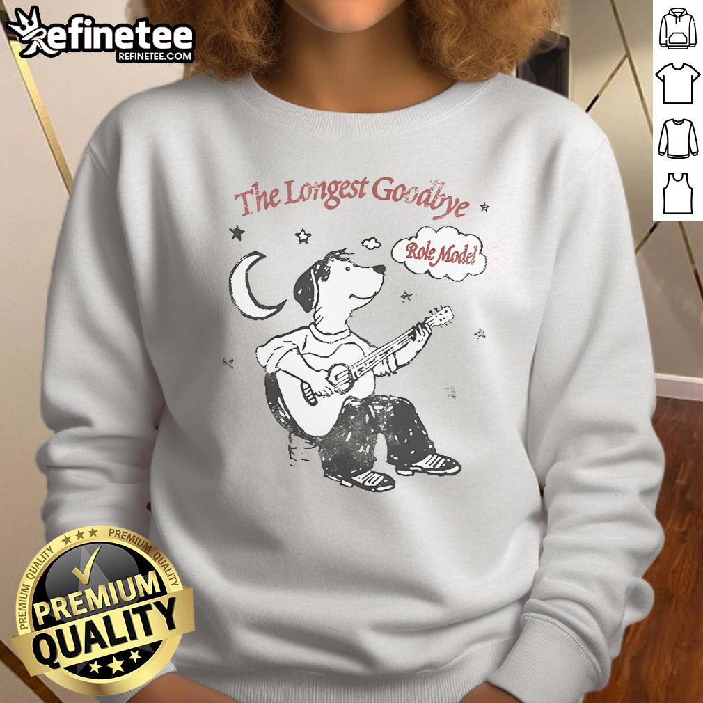 Nice Role Model sweatshirt featuring a dog with a guitar, moon, and star design The Longest Goodbye collection.