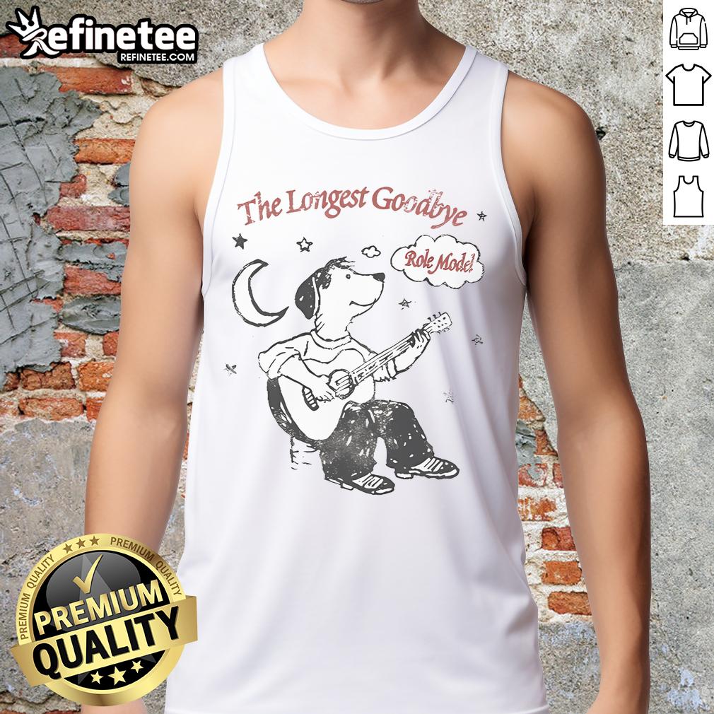 Alt Text: Nice Role Model tank top featuring a dog, guitar, moon, and star design for a stylish look.