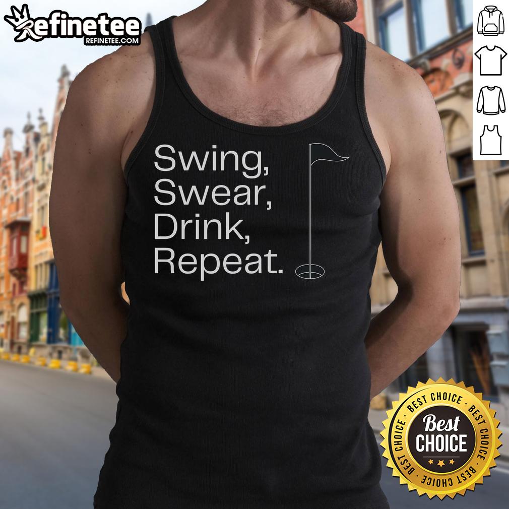 Stylish 'Nice Swing, Swear, Drink, Repeat' tank top for golf lovers, perfect for summer outings on the course.