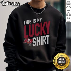 Alt Text: Lucky sweatshirt featuring Tampa Bay Buccaneers logo, perfect for fans supporting their team in style.
