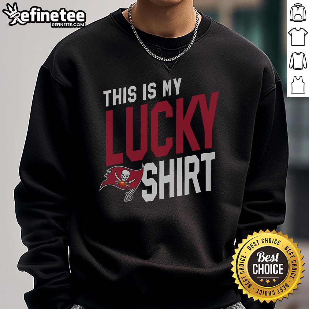 Alt Text: Lucky sweatshirt featuring Tampa Bay Buccaneers logo, perfect for fans supporting their team in style.