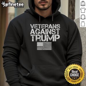 Vintage patriotic flag hoodie worn by Veterans Against Trump at a protest for political activism and social justice.