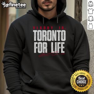 Vladimir Guerrero Jr. Toronto For Life hoodie showcasing vibrant team colors and stylish design for baseball fans.