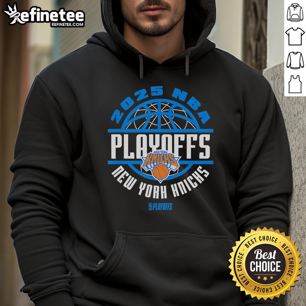 Alt Text: Official 2025 NBA Playoff New York Knicks Hoodie showcasing team logo and vibrant colors for fans.