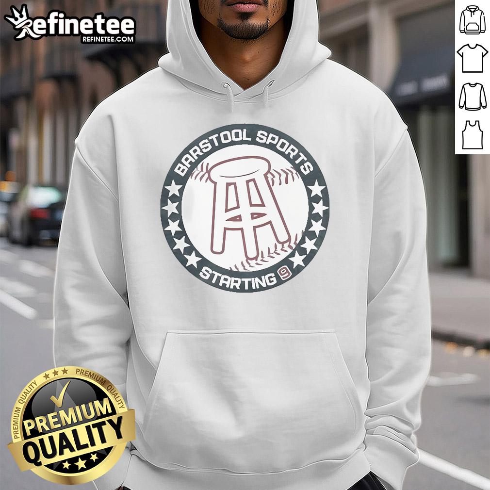 Official Barstool Sports Starting 9 logo hoodie in black, showcasing a stylish design for sports fans and casual wear.