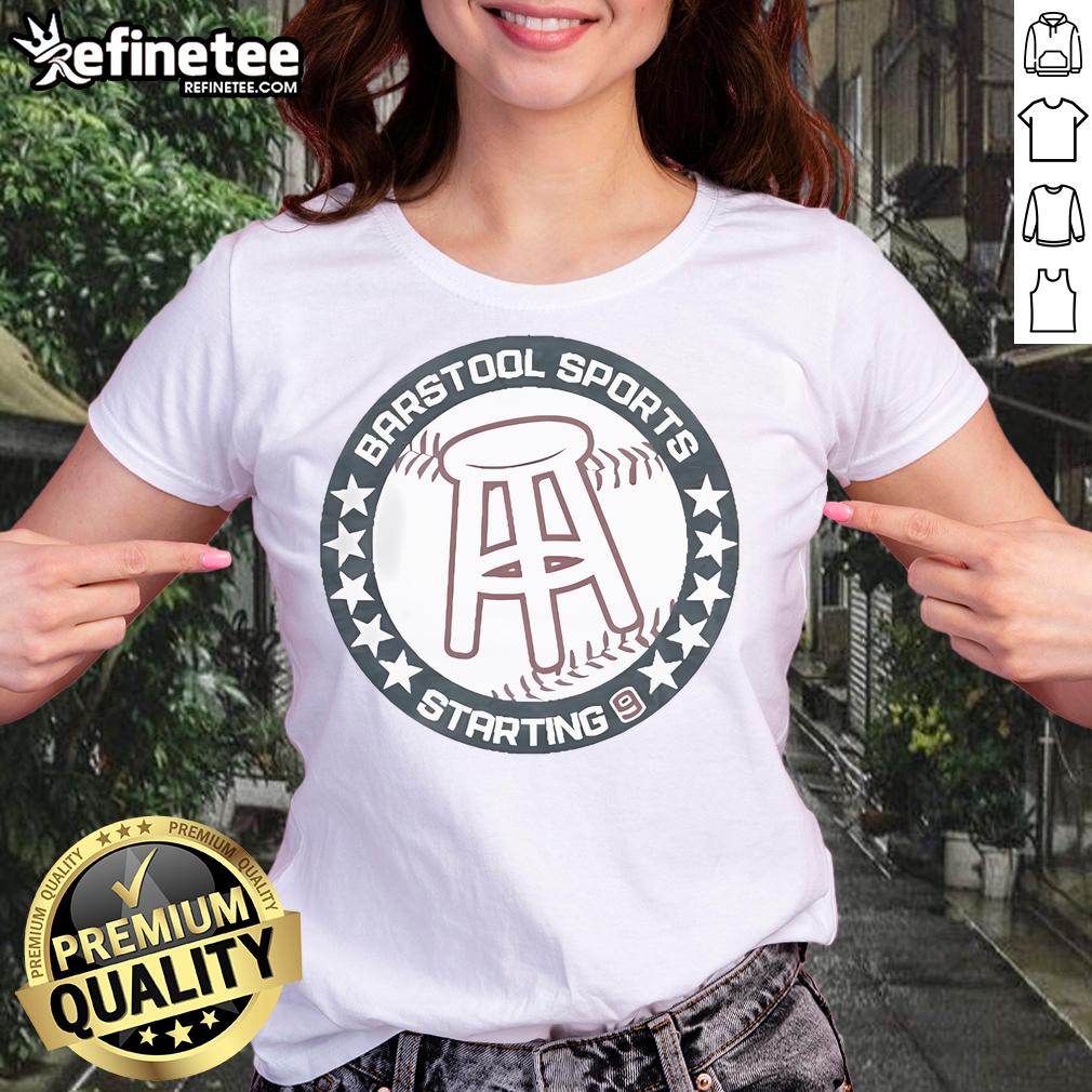 Official Barstool Sports Starting 9 logo on a stylish ladies tee, perfect for sports fans and casual wear.