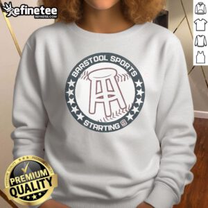 Official Barstool Sports Starting 9 logo sweatshirt featuring a bold graphic design and comfortable fit.