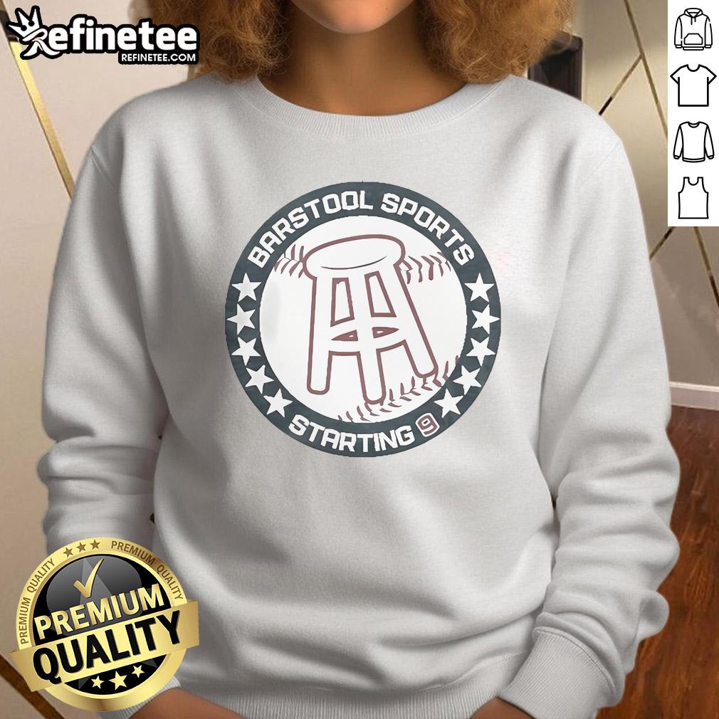 Official Barstool Sports Starting 9 logo sweatshirt featuring a bold graphic design and comfortable fit.