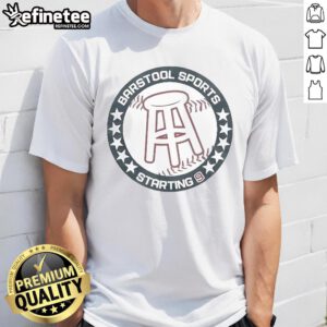 Alt Text: Official Barstool Sports Starting 9 Logo T-Shirt featuring bold logo design on a comfortable, casual tee.