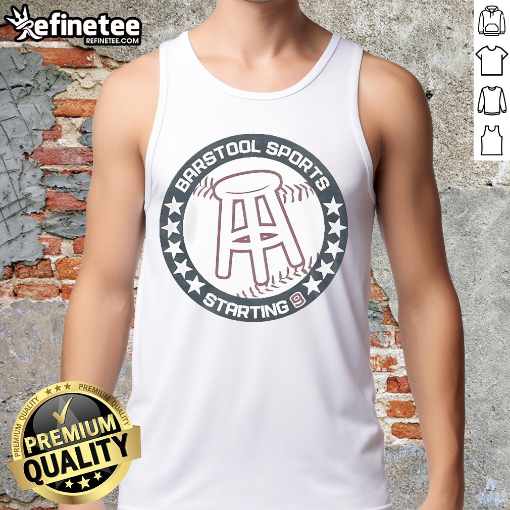 Official Barstool Sports Starting 9 logo tank top featuring vibrant design, perfect for sports fans and summer wear.