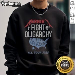 Official Bernies Fight Oligarchy US Tour sweatshirt in navy blue, promoting political awareness and activism.
