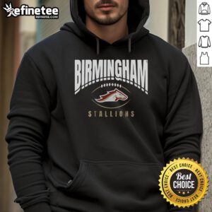 Official Birmingham Stallions Football Outline Hoodie in navy blue with logo, perfect for fans and casual wear.