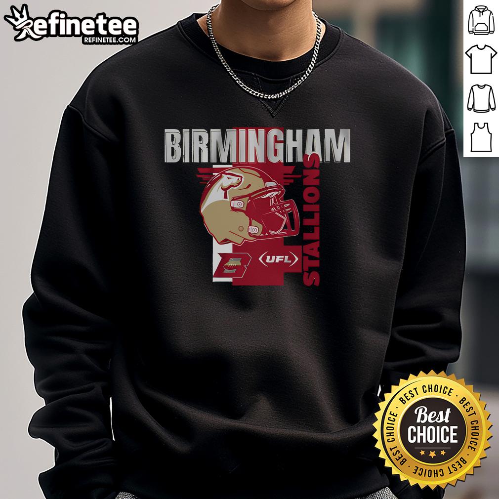 Alt Text: Official Birmingham Stallions Helmet Frame Sweatshirt featuring team colors and logo, perfect for fans and collectors.