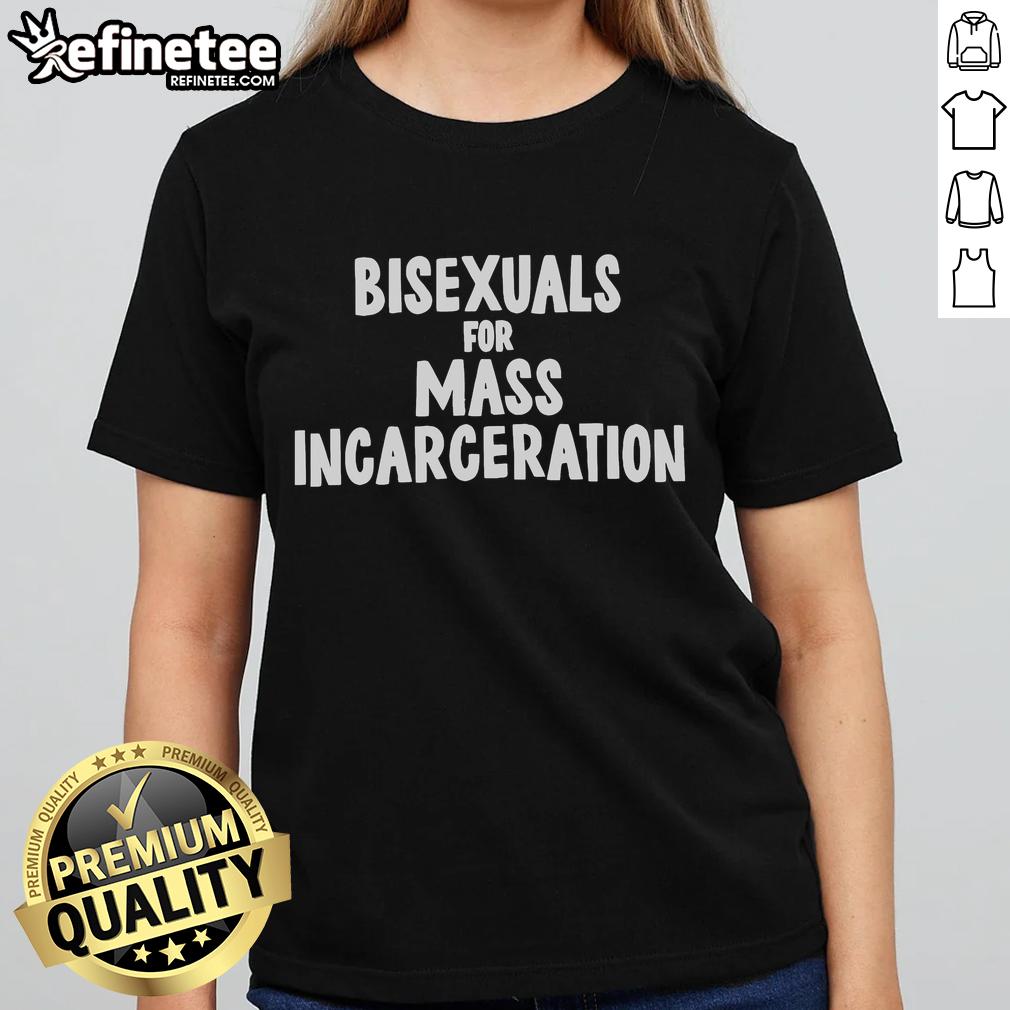 Official Bisexuals for Mass Incarceration Ladies Tee featuring bold graphic design and vibrant colors for activism and style.