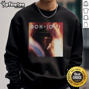 Alt Text: Official Bon Jovi 7800 Fahrenheit sweatshirt featuring iconic band logo and stylish design for fans and collectors.