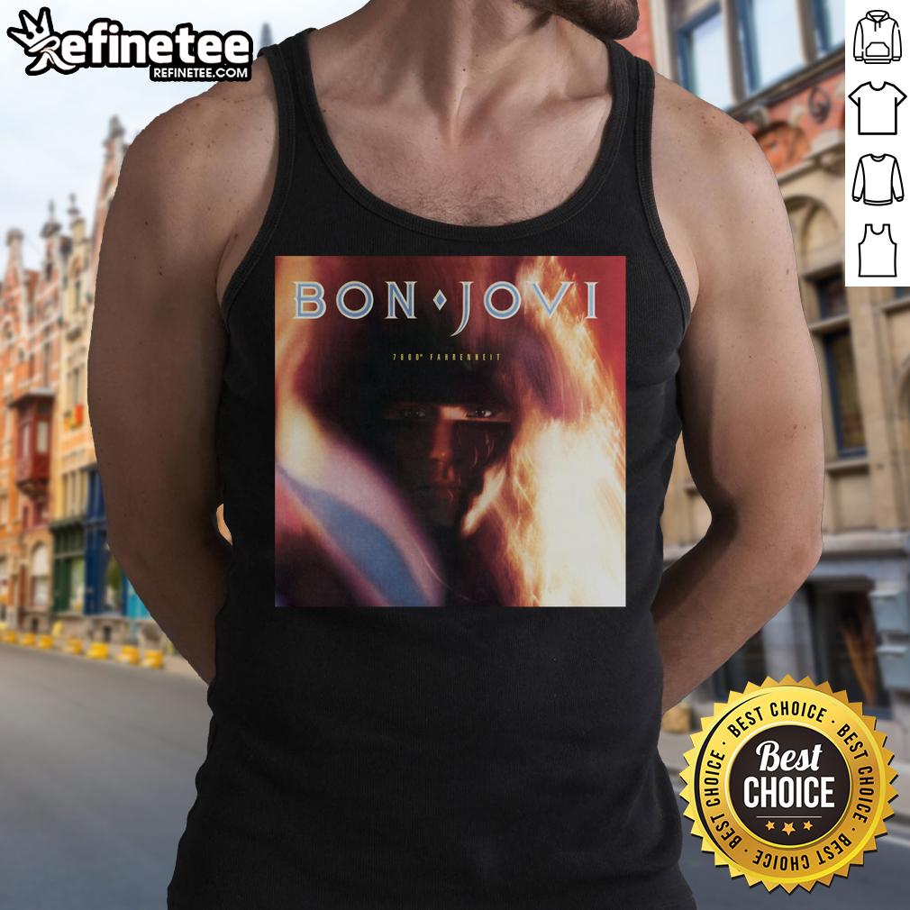 Alt Text: Official Bon Jovi 7800 Fahrenheit tank top featuring iconic logo and vibrant design, perfect for fans and casual wear.