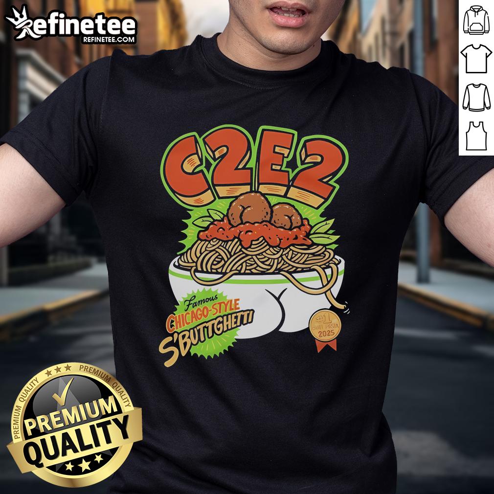 Alt Text: Official C2E2 X Famous Chicago Style S'Buttgetti Butts Pasta 2025 On Things T-Shirt with fun pasta graphic design.