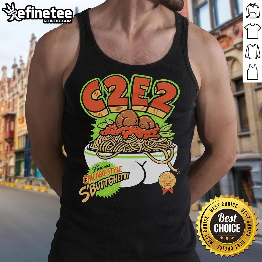 Official C2E2 X Famous Chicago Style Sbuttgetti tank top featuring bold design for 2025 - perfect for pasta lovers!