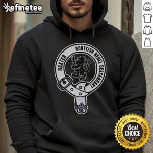 Alt Text: Official Clan Baxter Scottish Rebel Descendant Crest Hoodie featuring vibrant crest design and cozy fabric.