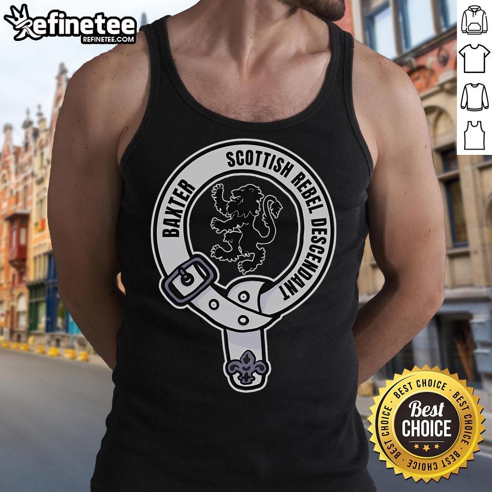 Official Clan Baxter Scottish Rebel Descendant Crest tank top featuring a bold design and vibrant colors for proud wearers.