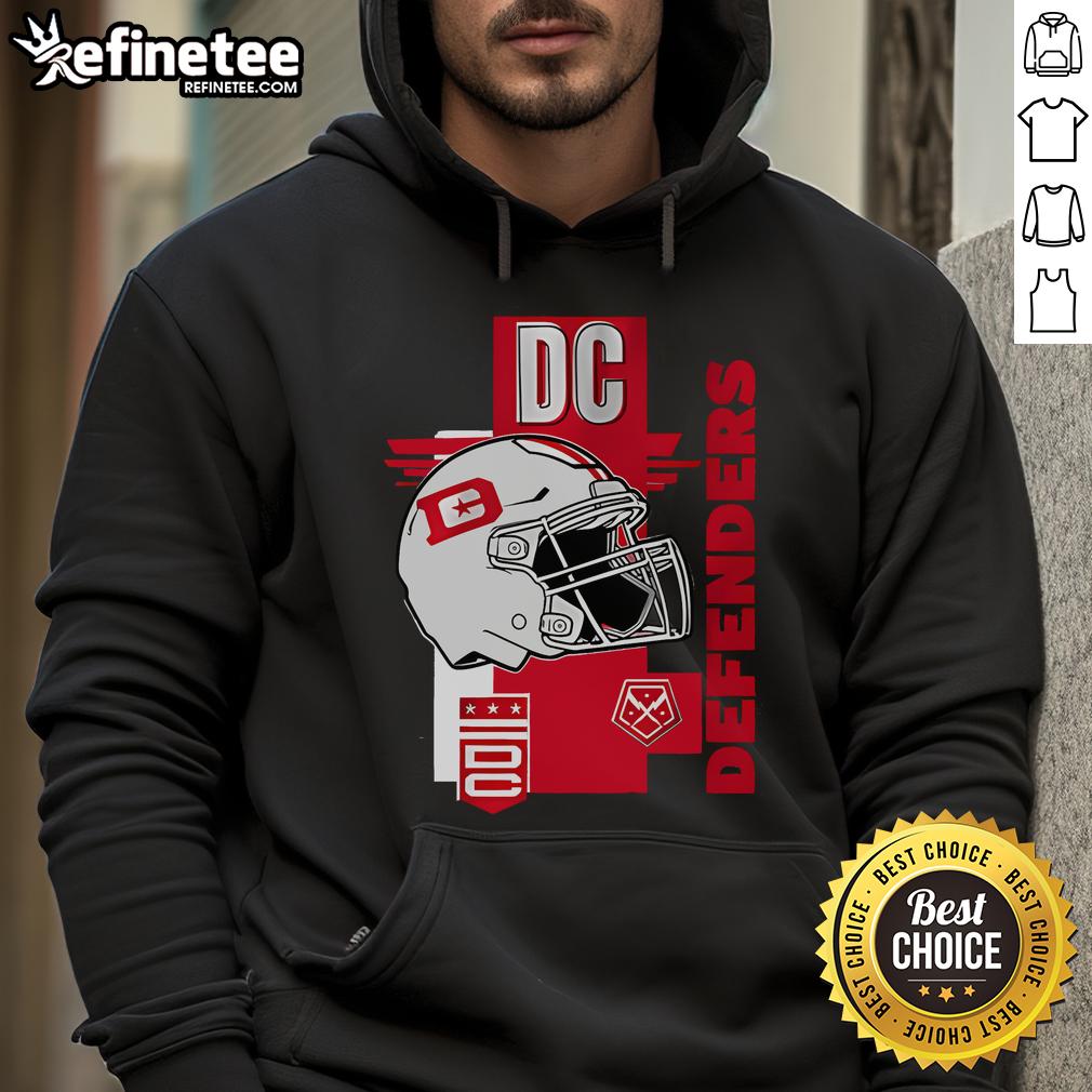 Official DC Defenders Helmet Frame Hoodie featuring team colors and logo, perfect for fans and game day wear.