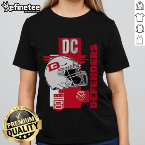 Official DC Defenders helmet frame ladies tee showcasing team spirit and style for female fans of the DC Defenders.