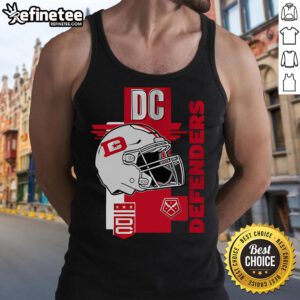 Official DC Defenders helmet frame tank top featuring team colors and logo, perfect for fans and summer wear.