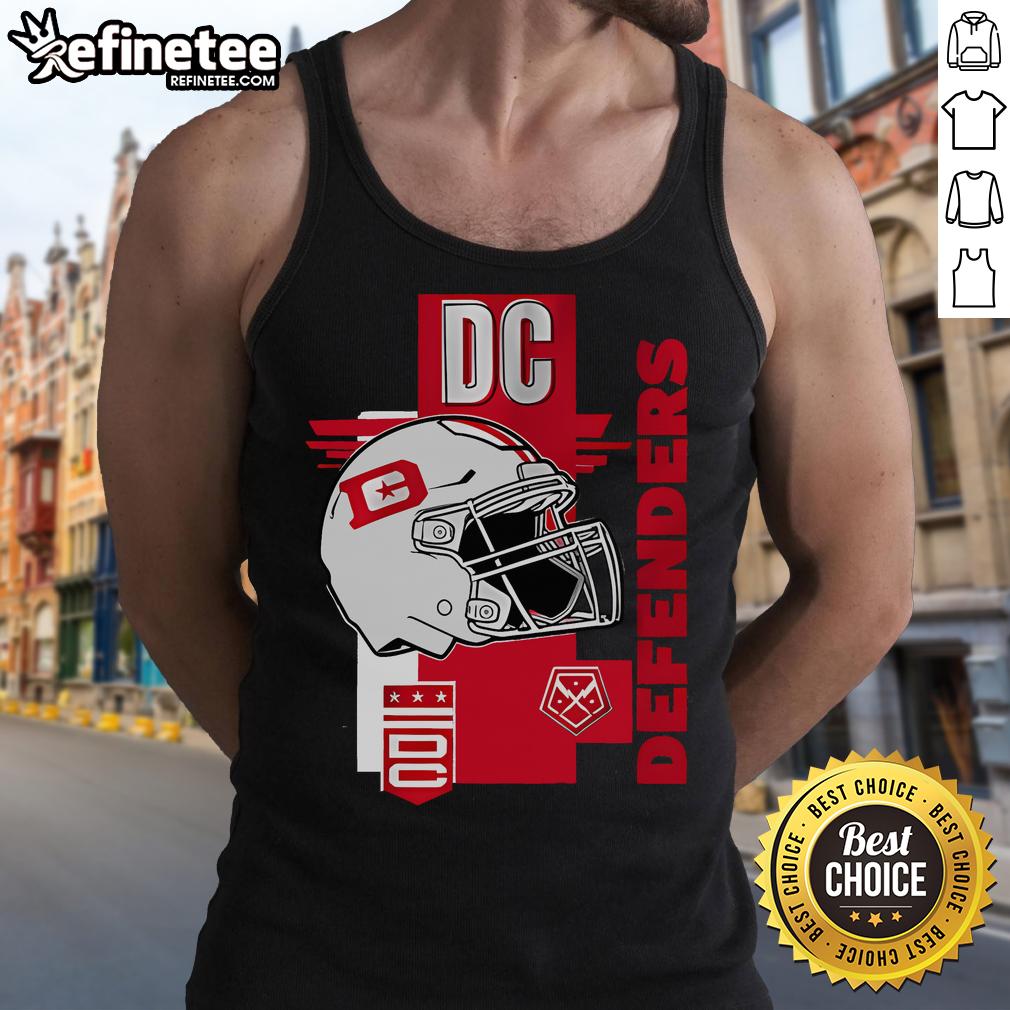 Official DC Defenders helmet frame tank top featuring team colors and logo, perfect for fans and summer wear.