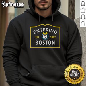 Alt Text: Official Boston Marathon route sign hoodie, established 1897, showcasing iconic race details and vibrant design.