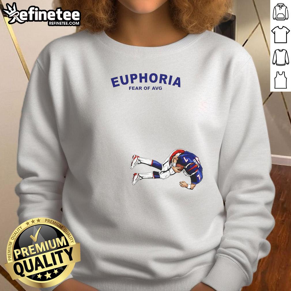 Official Euphoria Fear of Average John Elway 7 Denver Broncos sweatshirt, showcasing team pride and iconic player legacy.