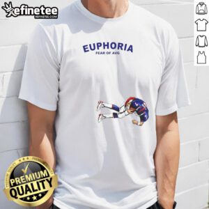 Official Euphoria Fear Of Average John Elway Denver Broncos T-Shirt featuring vibrant team colors and iconic player design.