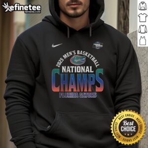 Official Florida Gators 2025 Men's Basketball National Champions hoodie in blue with team logo and championship details.