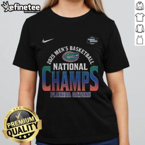 Alt Text: Official Florida Gators 2025 Men's Basketball National Champions ladies tee showcasing team pride and style.