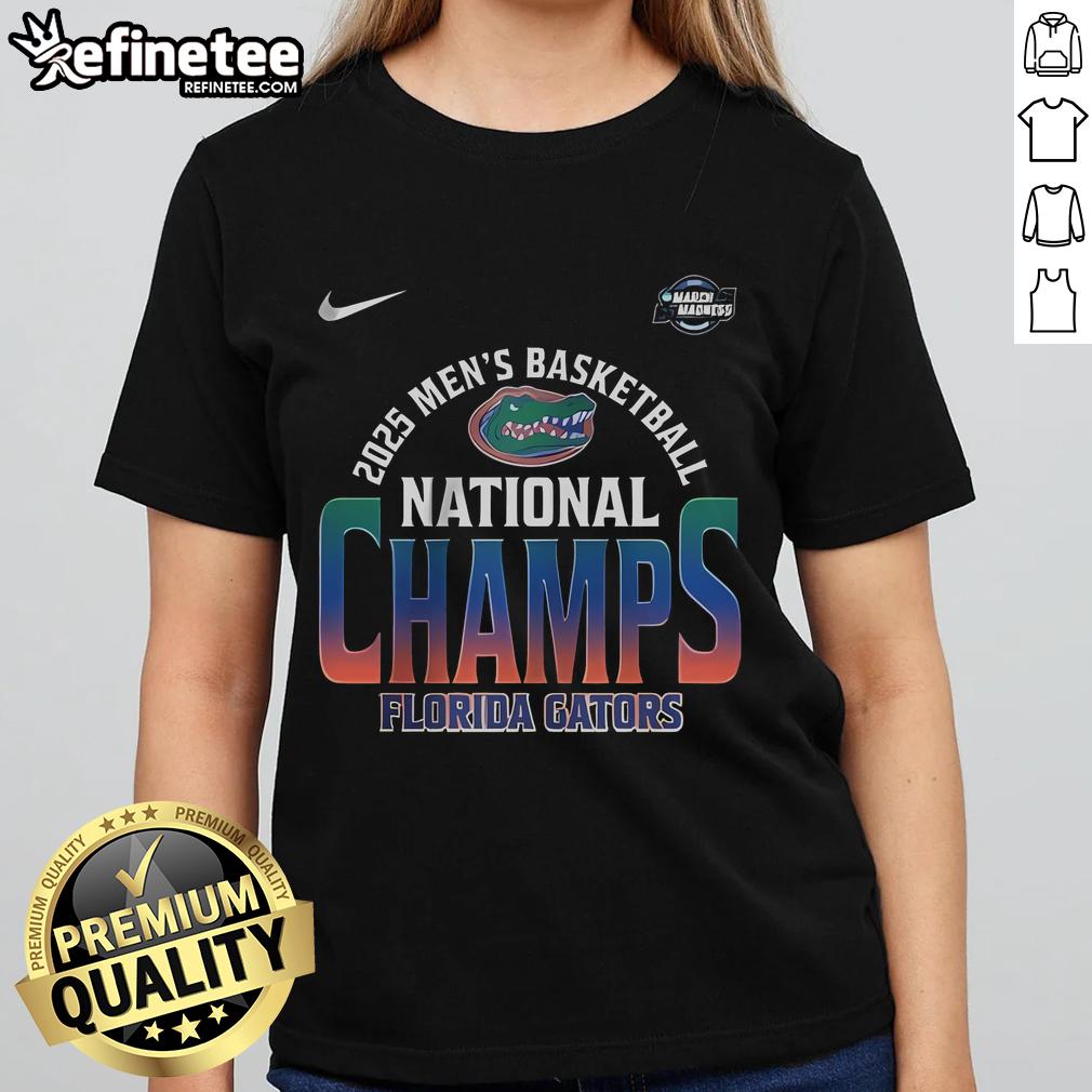 Alt Text: Official Florida Gators 2025 Men's Basketball National Champions ladies tee showcasing team pride and style.