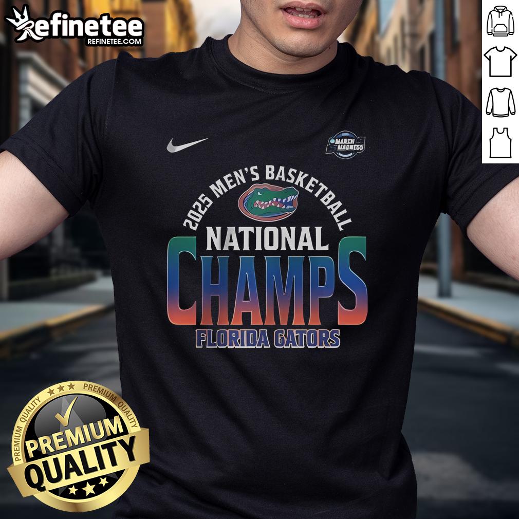 Official Florida Gators 2025 Men's Basketball National Champions T-Shirt featuring team colors and logo.