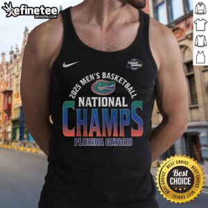 Official Florida Gators 2025 Men's Basketball National Champions tank top featuring team colors and logo.