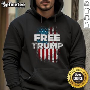 Official Free Trump America Flag Hoodie featuring bold patriotic design, perfect for supporters of Trump and American pride.