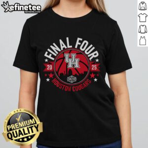 Official Houston Basketball 2025 Final Four Ladies Tee featuring vibrant team colors and stylish design for fans.