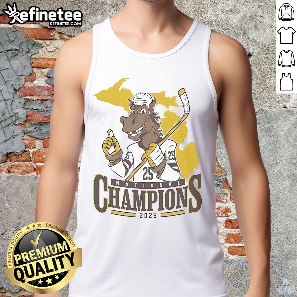 Men's tank top featuring the Western Michigan Broncos mascot, celebrating NCAA National Champions 2025 ice hockey.