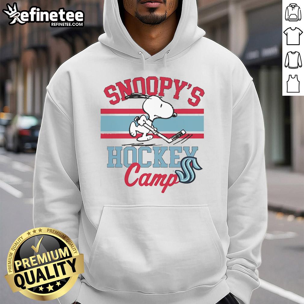 Alt Text: Cute Snoopy in a Seattle Kraken hoodie at Snoopy's Hockey Camp, showcasing NHL All Teams spirit and fun.