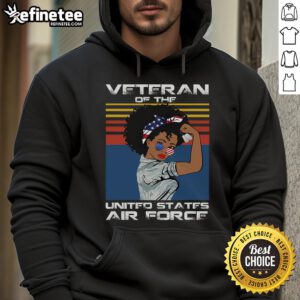Good female veteran of the United States Air Force wearing a USAF veteran hoodie, showcasing pride and service.