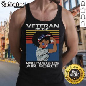 Good female veteran of the United States Air Force wearing a USAF veteran tank top, showcasing pride and service.
