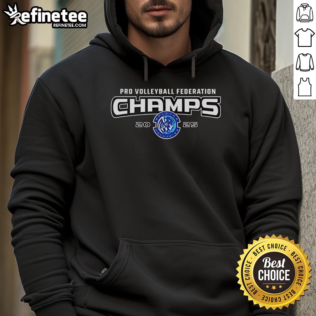 Alt Text: Nice Orlando Valkyries 2025 Champions Pro Volleyball Federation hoodie featuring team logo and vibrant colors.